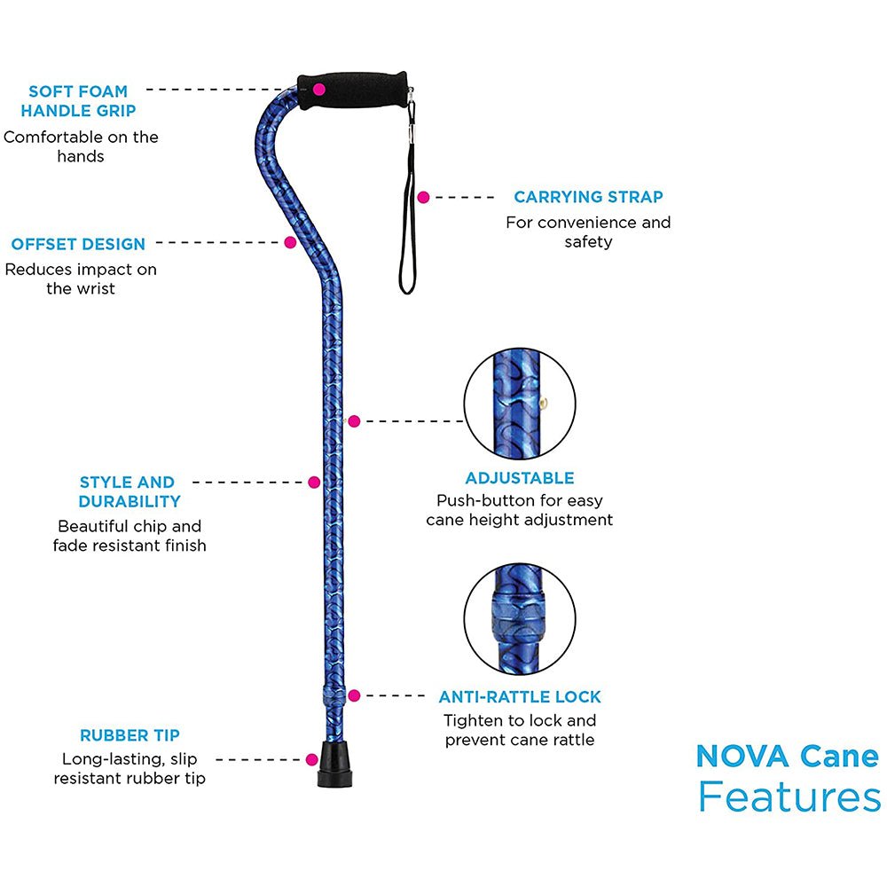 Nova Offset Cane with Strap, Blue Porcelain 1070CH - Midwest DME Supply