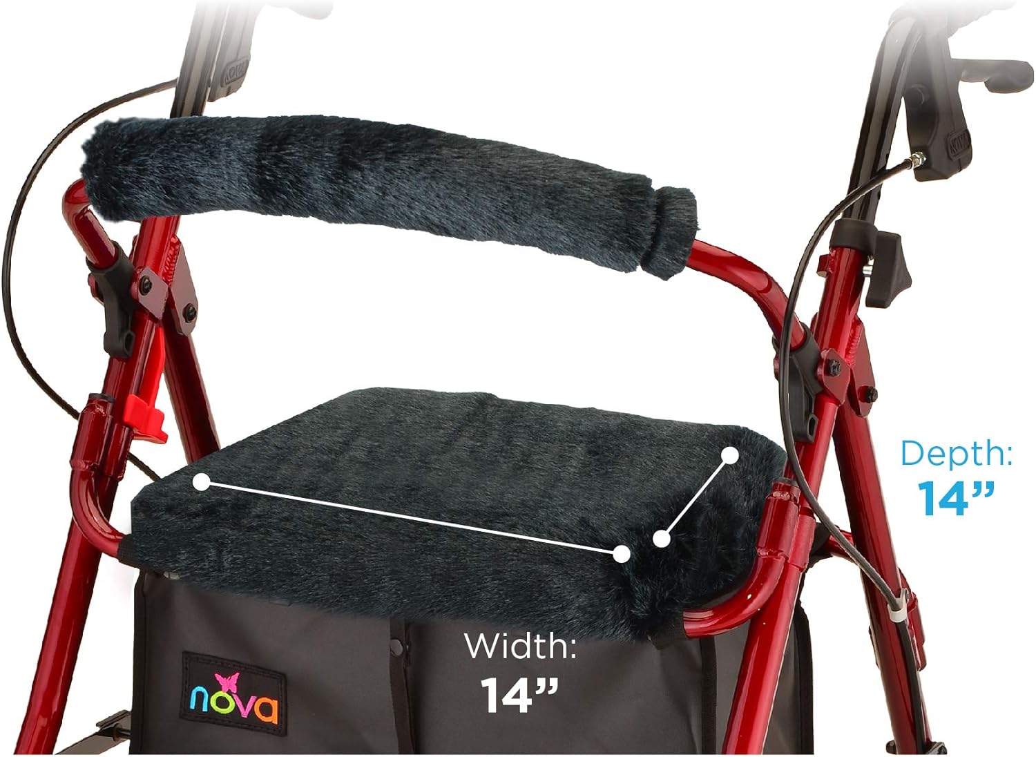 Nova Rollator Walker Seat Backrest Cover Set - Faux Fur "Black Puma" Design - Midwest DME Supply