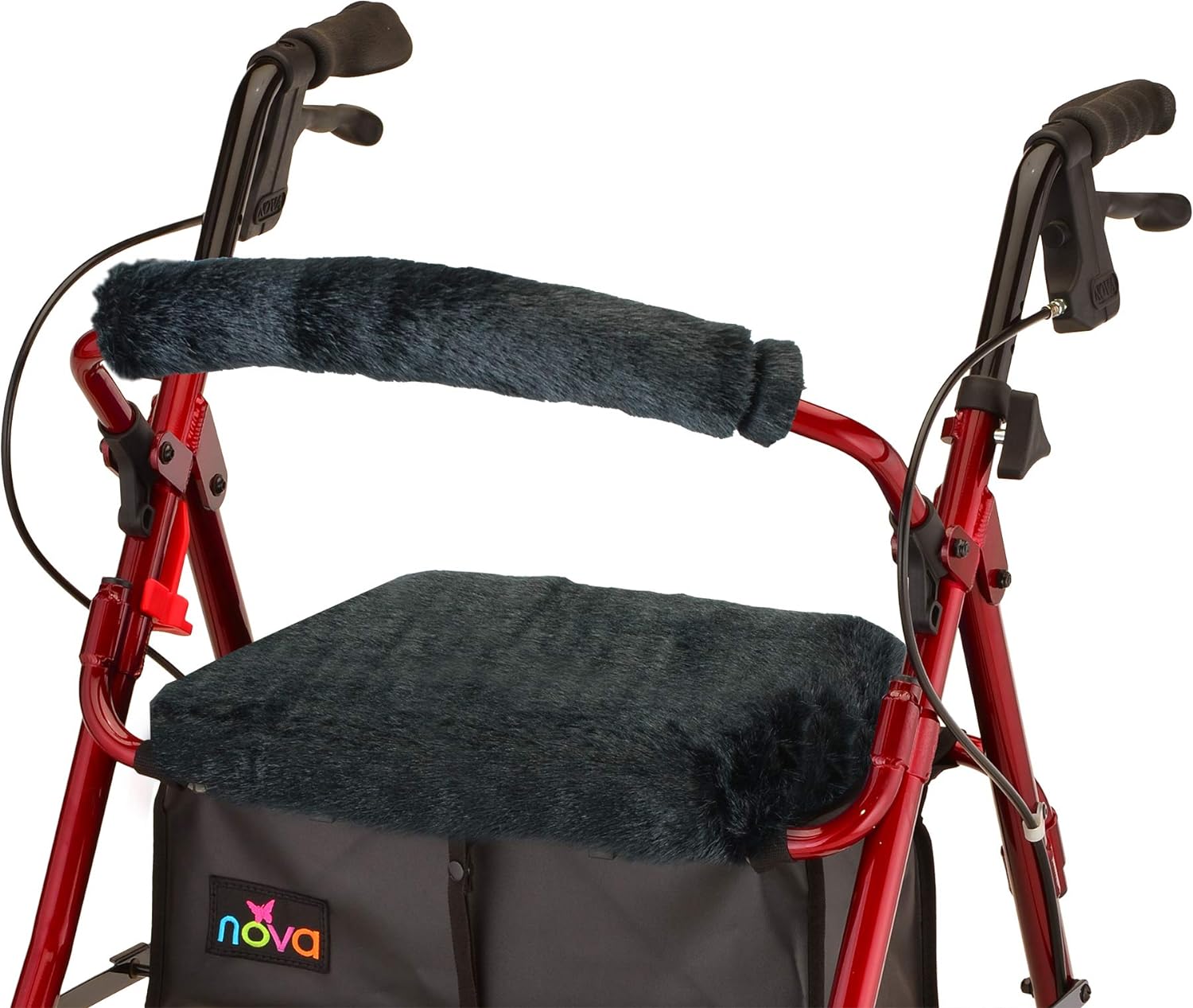 Nova Rollator Walker Seat Backrest Cover Set - Faux Fur "Black Puma" Design - Midwest DME Supply