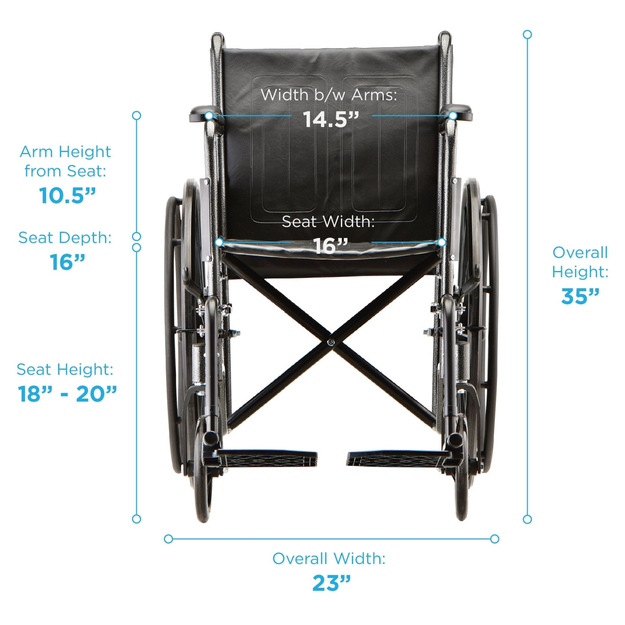 Nova 16″ Steel Wheelchair w/ Fixed Arms & Footrests- 5060S - Midwest DME Supply