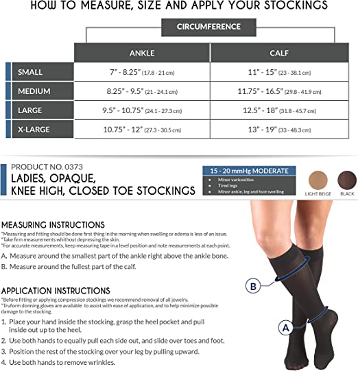 Truform Ladies' Opaque Knee High Closed Toe Stockings 15-20" mmHg XL Beige 0373 - Midwest DME Supply
