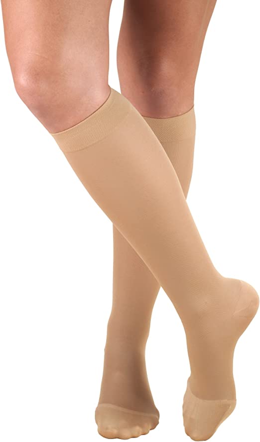Truform Ladies' Opaque Knee High Closed Toe Stockings 15-20" mmHg XL Beige 0373 - Midwest DME Supply