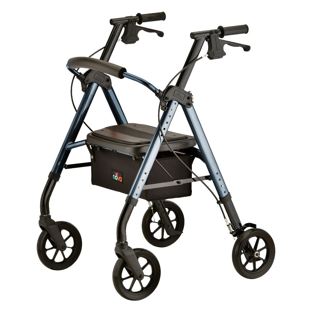 NOVA Star DX Heavy Duty Bariatric Rollator Walker, Wide Padded Seat, 450 lb Capacity, 8” Rugged All-Terrain Wheels, Easy-Grip Locking Hand Brakes, Fold Lock, Height Adjustable