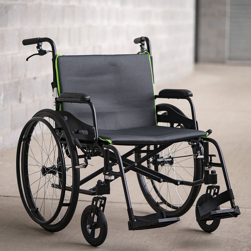 Feather Mobility, Feather Chair HD Wheelchair 15 lbs Black w/ Green Trim | In - Store - Midwest DME Supply