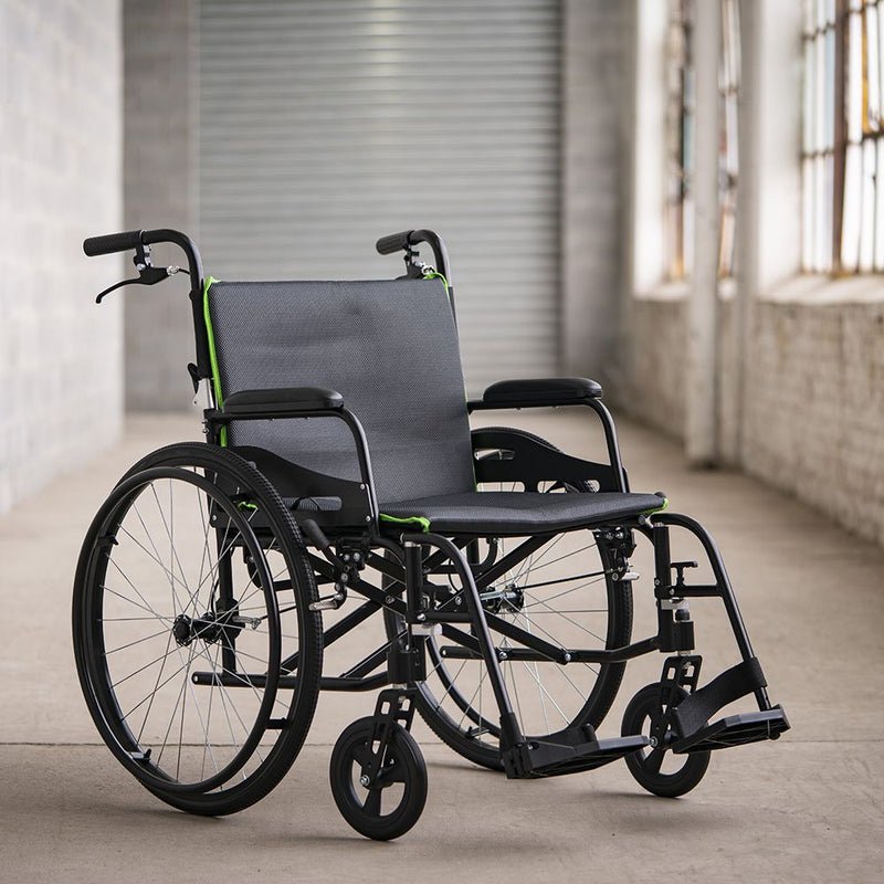 Feather Mobility, Feather Chair HD Wheelchair 15 lbs Black w/ Green Trim | In - Store - Midwest DME Supply