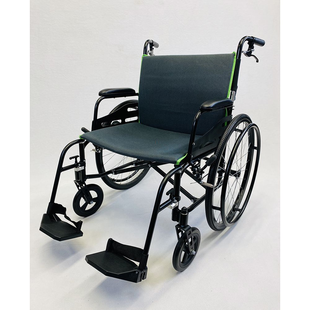 Feather Mobility, Feather Chair HD Wheelchair 15 lbs Black w/ Green Trim | In - Store - Midwest DME Supply