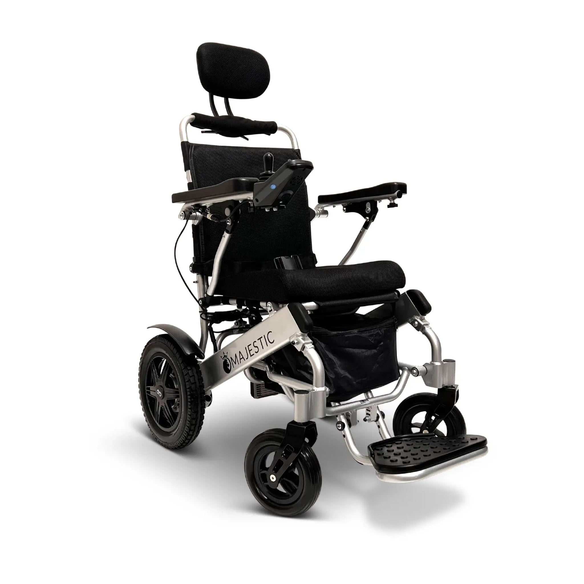 MAJESTIC IQ - 9000 Auto Recline Remote Controlled Electric Wheelchair - 20" Seat Wide +Blue Additional Seat Cushion - Midwest DME Supply