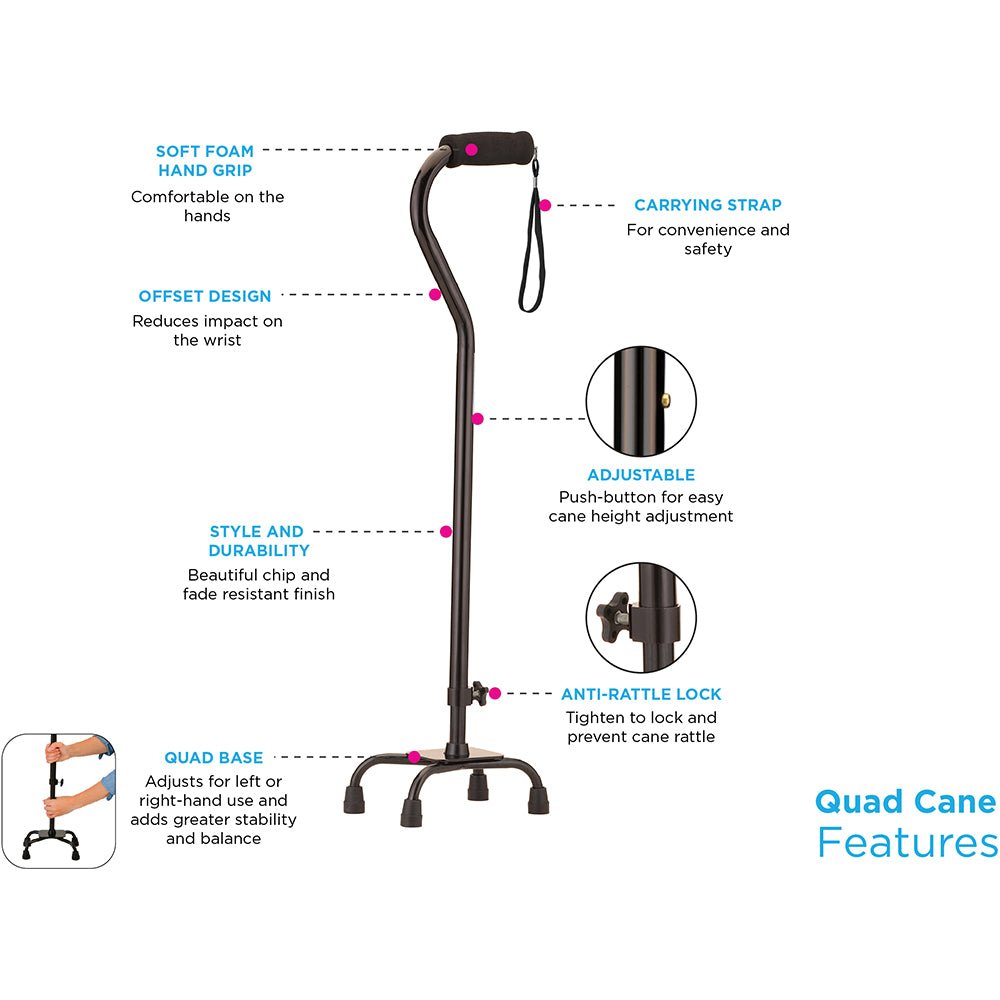Nova Euro Quad Cane Small Base, Roses Item : 5631RS - Midwest DME Supply