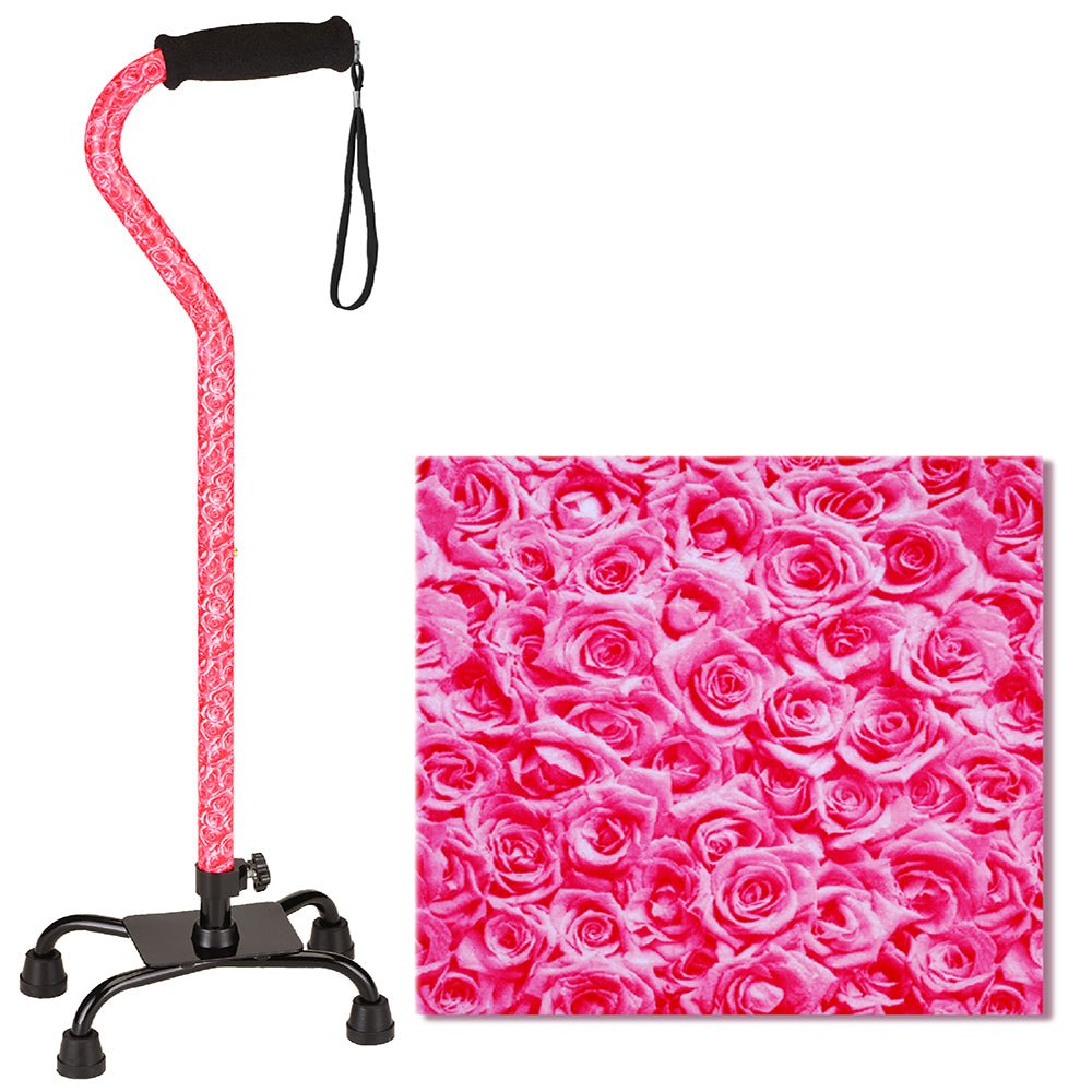Nova Euro Quad Cane Small Base, Roses Item : 5631RS - Midwest DME Supply