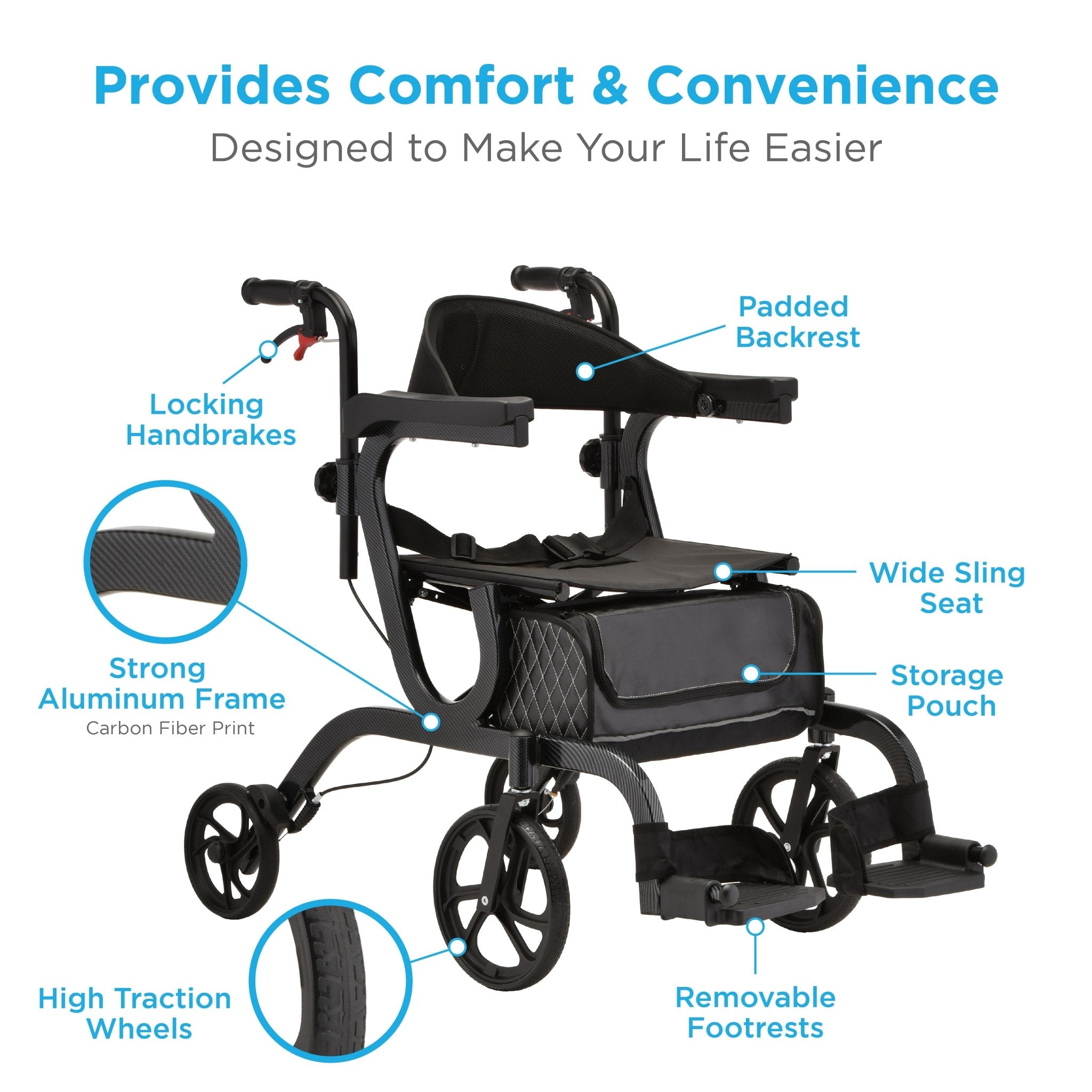 Nova Gemini 2 in 1 Rollator Transport Chair Black 4500BK | Online Item