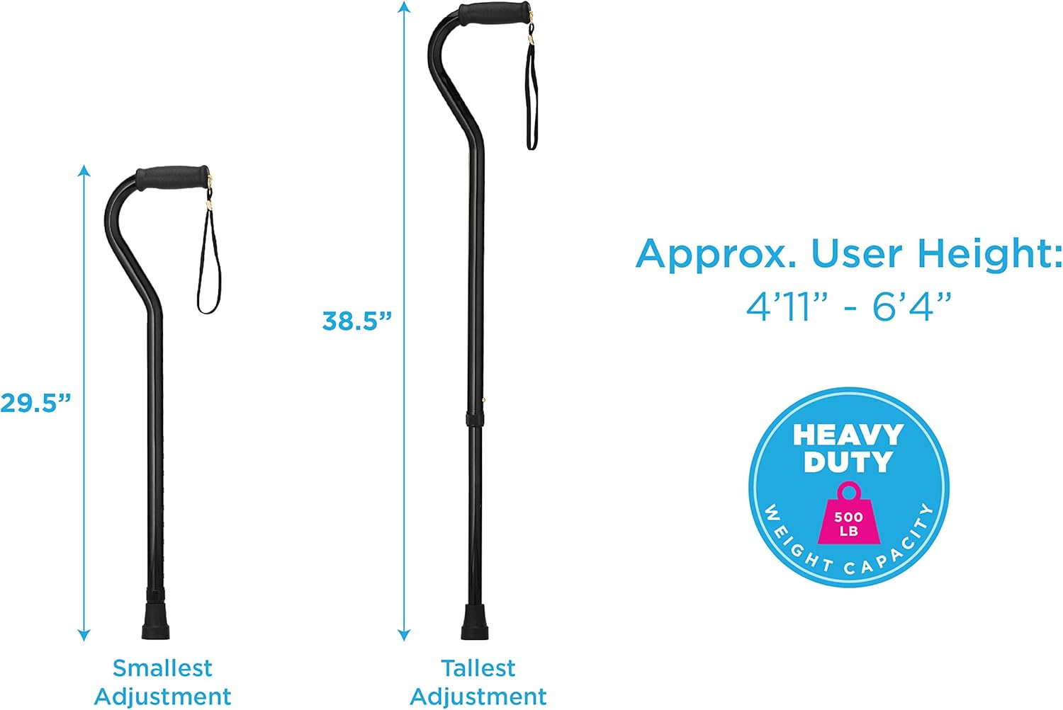 Nova Heavy Duty Walking Cane 1080BK with Offset Handle, Black - Midwest DME Supply