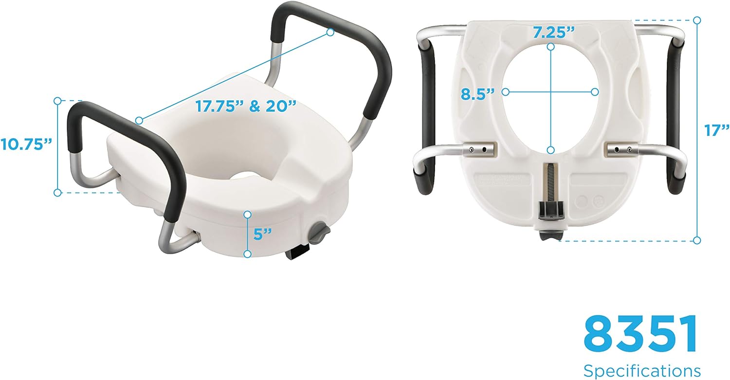 Nova Raised Toilet Seat with Arms (8351) - 5 Inch Rise Standard & Elongated Toilets - Midwest DME Supply