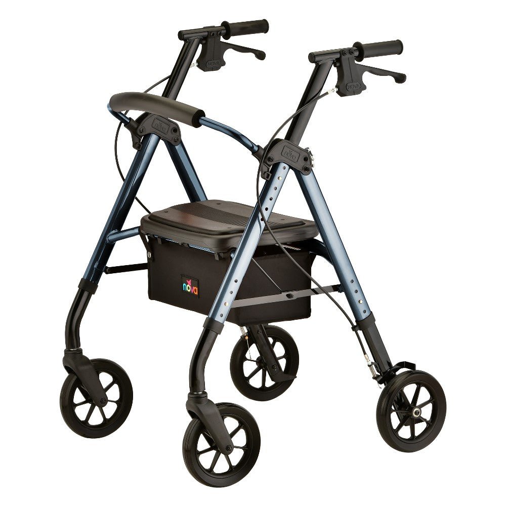 NOVA Star DX Heavy Duty Bariatric Rollator Walker, Wide Padded Seat, 450 lb Capacity, 8” Rugged All-Terrain Wheels, Easy-Grip Locking Hand Brakes, Fold Lock, Height Adjustable - Midwest DME Supply