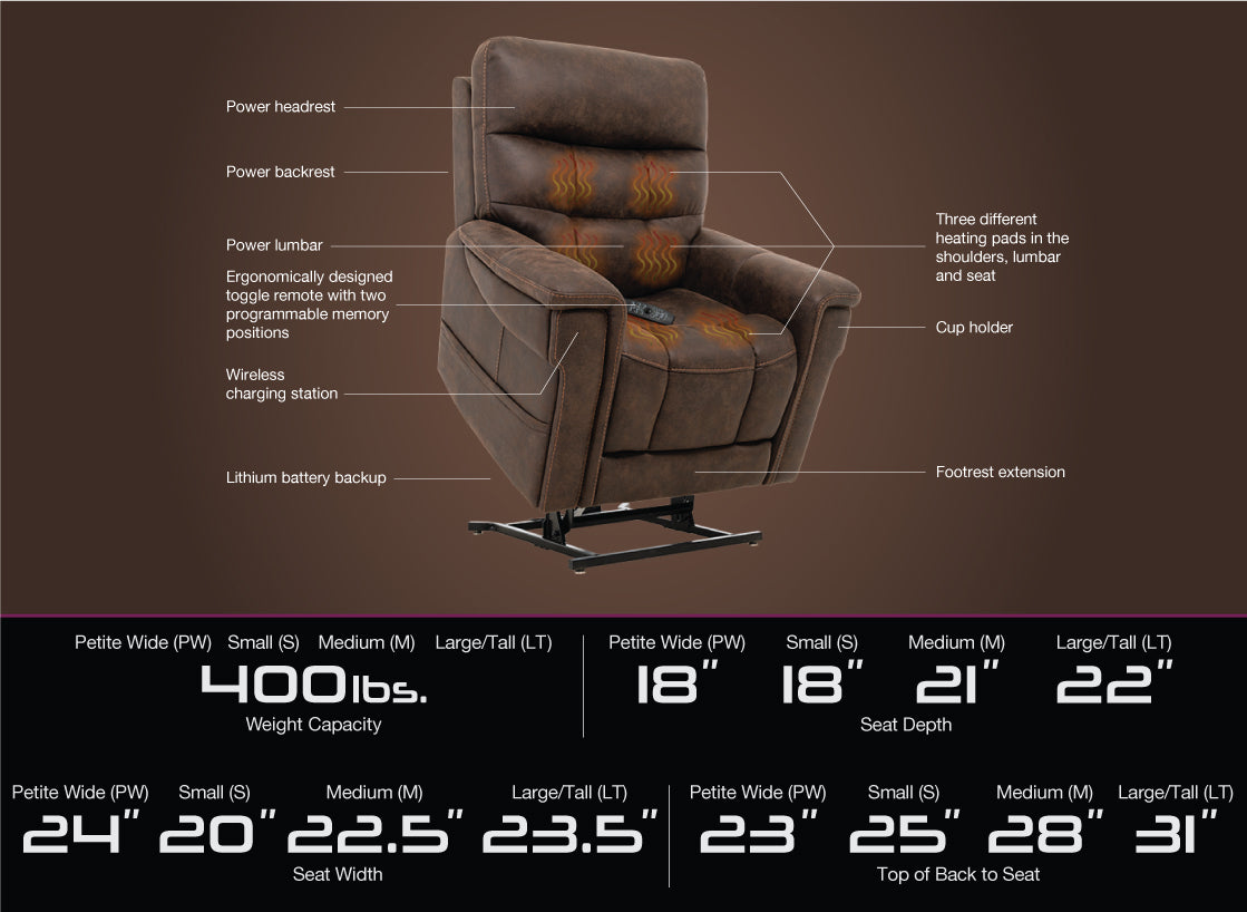 Pride VivaLift!® Radiance - PLR-3955 - Petite/Small - Wide - Headrest/Lumbar, W/Upgraded wireless Charger