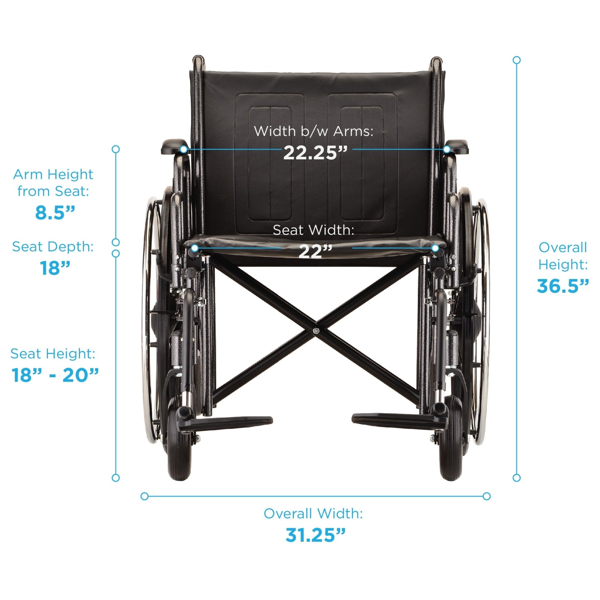 Nova 22" HD Steel Wheelchair with Desk Arms and Footrests- 5220S - Midwest DME Supply