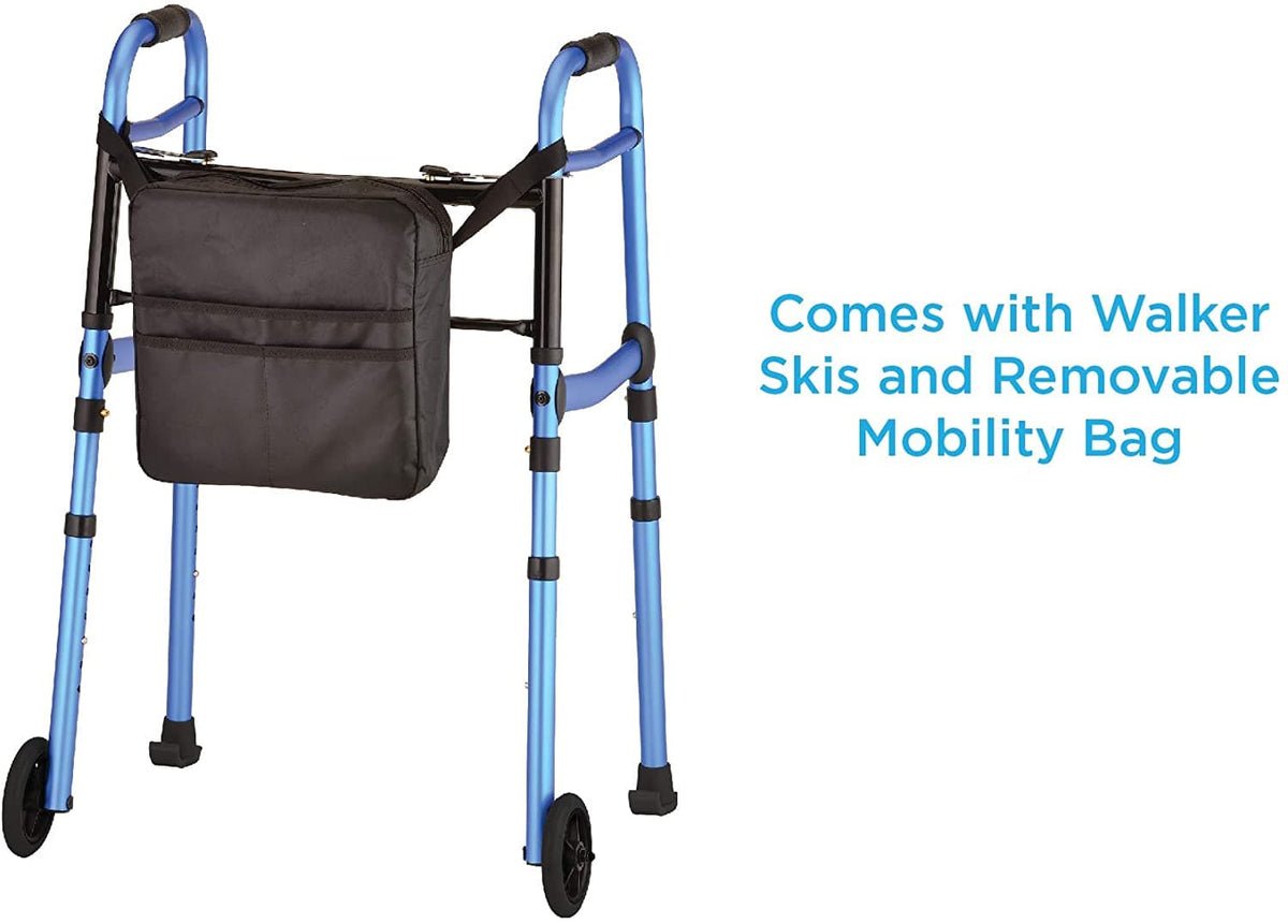 Nova Blue Lightweight Folding Walker with 5" Front Wheels with Rear Glides- 4081BW5 - Midwest DME Supply