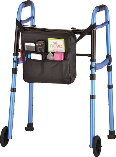 Nova Blue Lightweight Folding Walker with 5" Front Wheels with Rear Glides- 4081BW5 - Midwest DME Supply