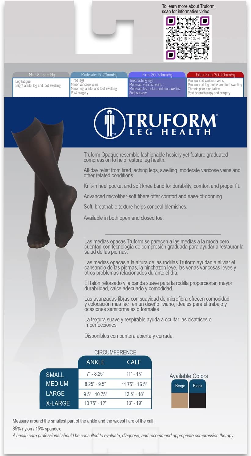 Truform Women's Stockings, Knee High, Closed Toe: 20-30 mmHg, Black, Medium 0363 - Midwest DME Supply