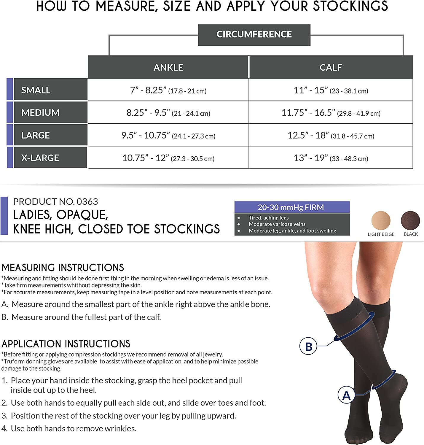 Truform Women's Stockings, Knee High, Closed Toe: 20-30 mmHg, Black, Medium 0363 - Midwest DME Supply