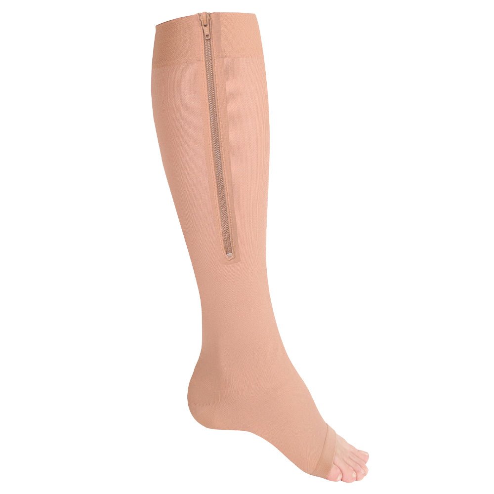 Truform Zipper Compression Stockings, 15-20 mmHg Medical Socks, Women and  Men, Knee High, Open Toe, Beige, Large : : Health & Personal Care