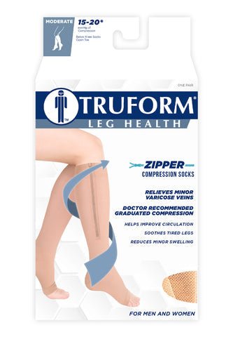 TruForm Compression Stockings 20-30 mmHg Thigh High Open Toe Beige